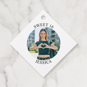 Modern Minimalist Sweet 16 Birthday Circle Photo Favour Tags