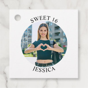 Modern Minimalist Sweet 16 Birthday Circle Photo Favour Tags