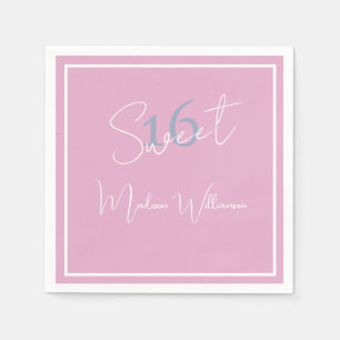 Modern Minimalist Sweet 16th Pink Blue Napkin