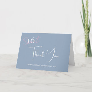 Modern Minimalist Sweet 16th Pink Blue Thankyou Card