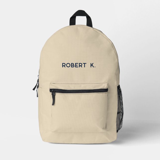 Modern Minimalist Tan Personalised Printed Backpack (Front)