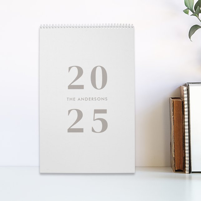Modern Minimalist Taupe 2025 Family Name Photo Calendar (Creator Uploaded)