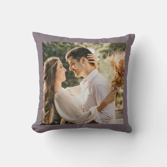 Modern Minimalist Taupe Grey Couple Wedding Photo Cushion (Front)