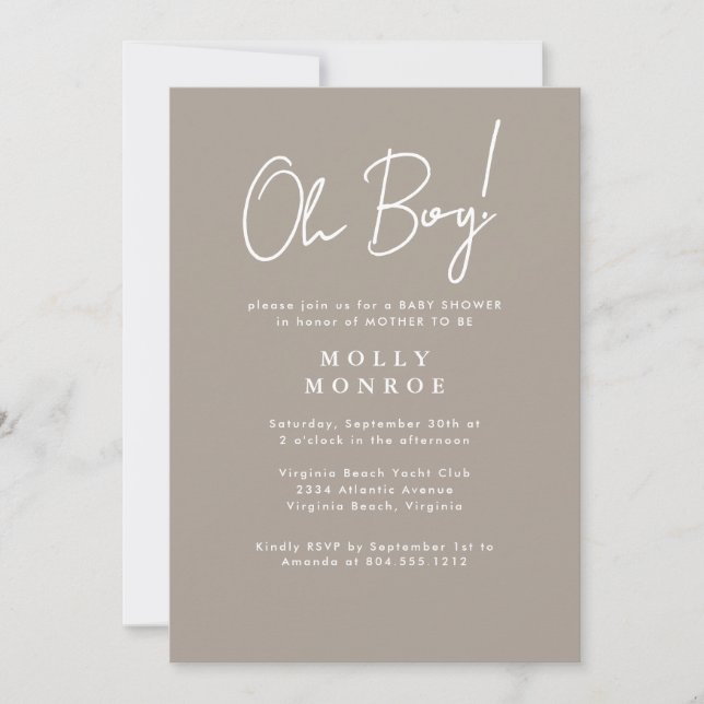Modern Minimalist Taupe Script Baby Shower  Invitation (Front)