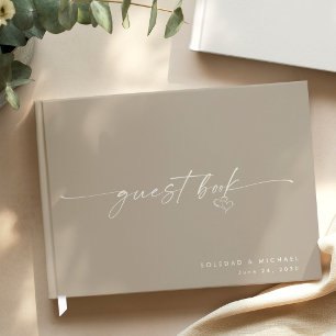 Modern Minimalist Taupe Script Wedding  Guest Book