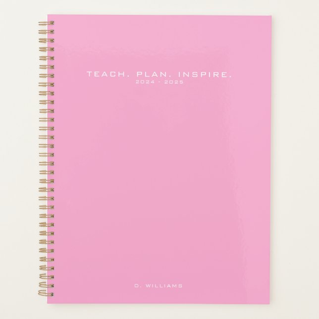 Modern Minimalist Teacher School Pink Planner (Front)