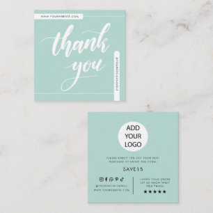 Modern Minimalist Teal Blue Thank You Small Square Business Card