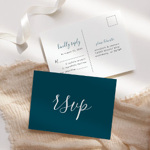 Modern Minimalist Teal Blue Wedding RSVP Postcard