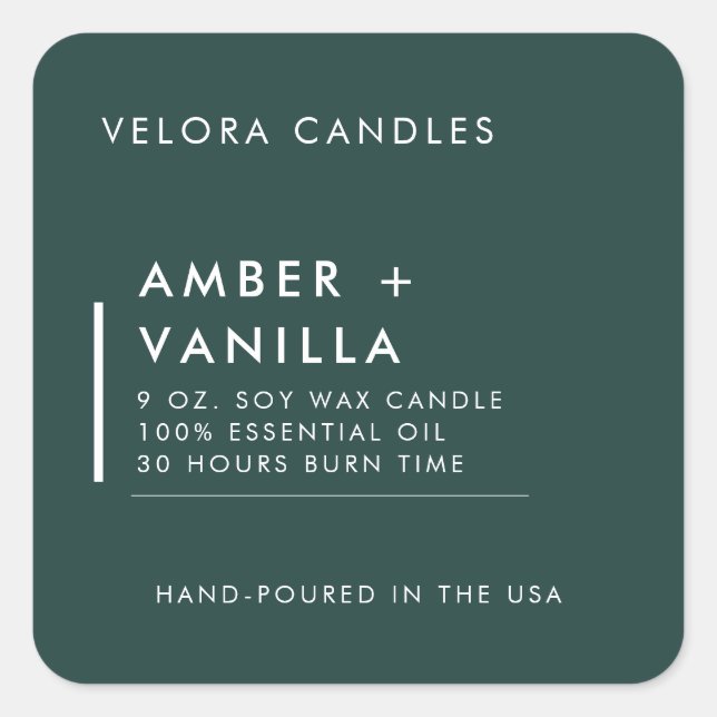 Modern Minimalist Teal Candle Label Sticker (Front)