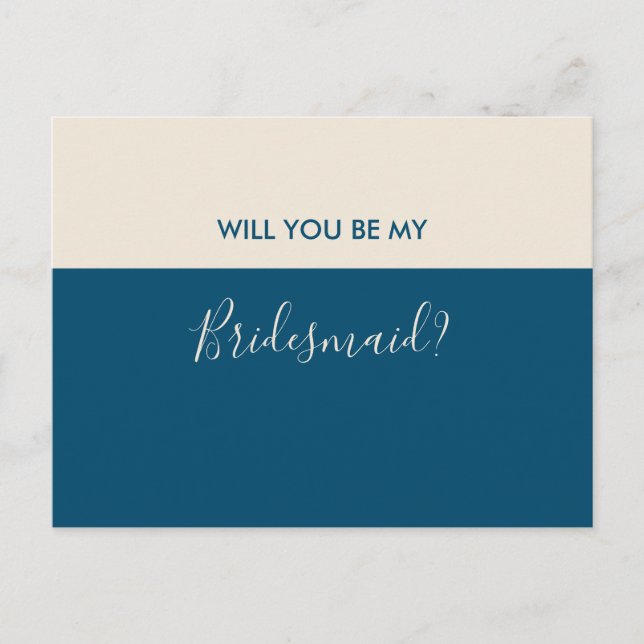 Modern Minimalist Teal Cream Bridesmaid Proposal Invitation Postcard (Front)