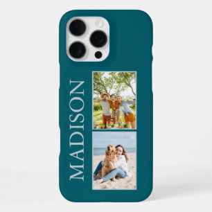 Modern Minimalist Teal Custom Photo Monogram iPhone 16 Pro Max Case