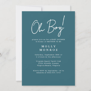 Modern Minimalist Teal Script Baby Shower  Invitation