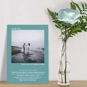 Modern Minimalist Teal Simple Photo Wedding Invitation