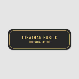 Modern Minimalist Template Elegant Gold Text Black Name Tag