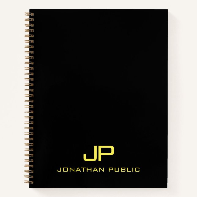 Modern Minimalist Template Monogram Black Gold  Notebook (Front)