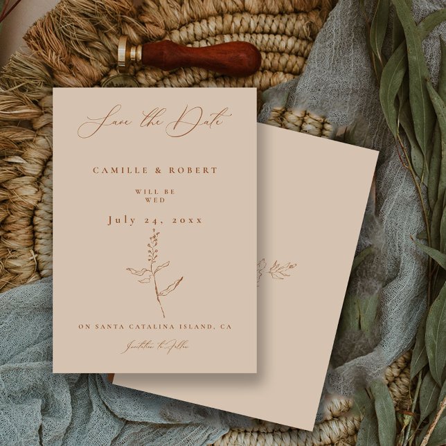 Modern Minimalist Terra Cotta Calligraphy Wedding Save The Date (Creator Uploaded)