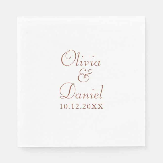 Modern Minimalist Terracotta and White Wedding Napkin (Front)