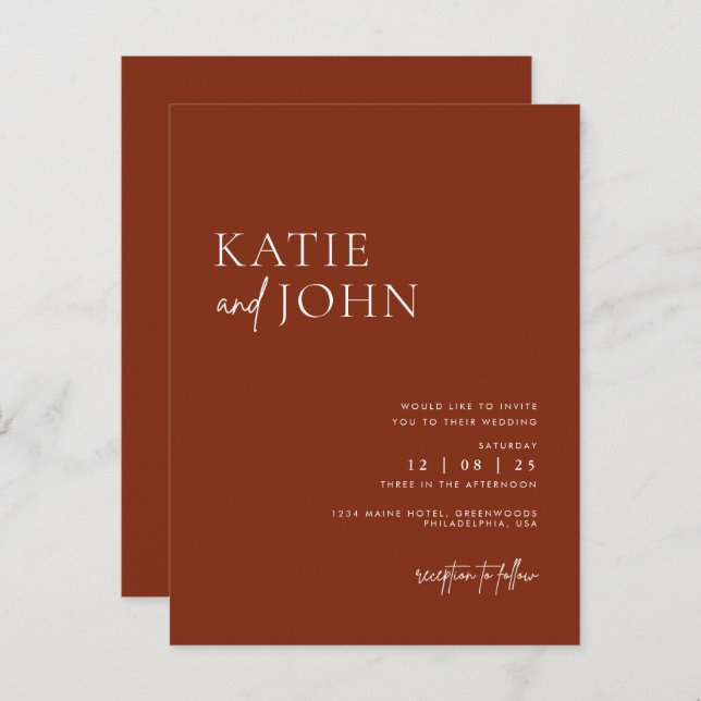Modern Minimalist Terracotta Boho Wedding Announcement Postcard (Front/Back)