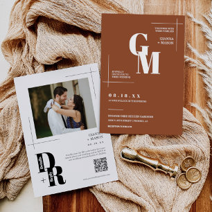 Modern Minimalist Terracotta Boho Wedding QR Code Invitation