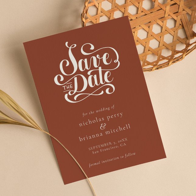 Modern Minimalist Terracotta Burnt Orange Wedding Save The Date (Creator Uploaded)