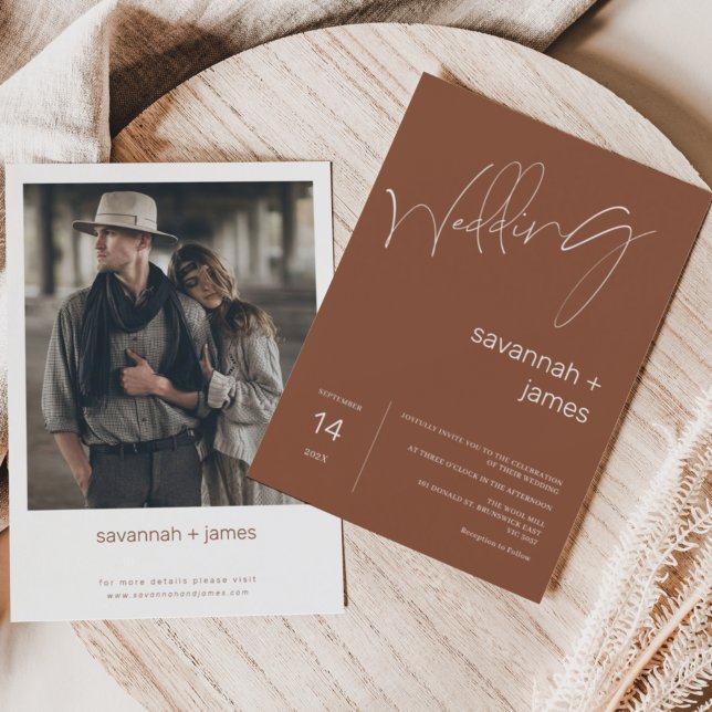 Modern Minimalist Terracotta Calligraphy Wedding Invitation (Creator Uploaded)