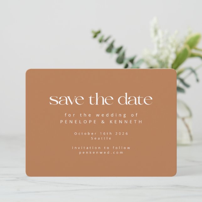 Modern Minimalist Terracotta Chic Simple Wedding Save The Date (Standing Front)