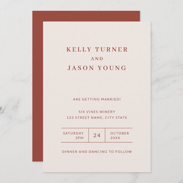 Modern Minimalist Terracotta Fall Wedding Invitati Invitation (Front/Back)