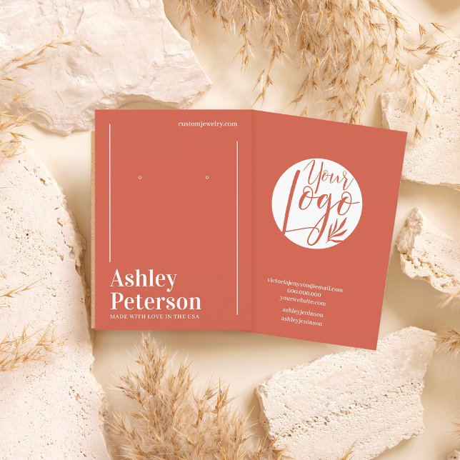 Modern minimalist terracotta font earring business card (Creator Uploaded)