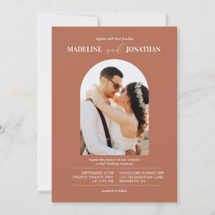 Modern Minimalist Terracotta Photo Arch Wedding Invitation