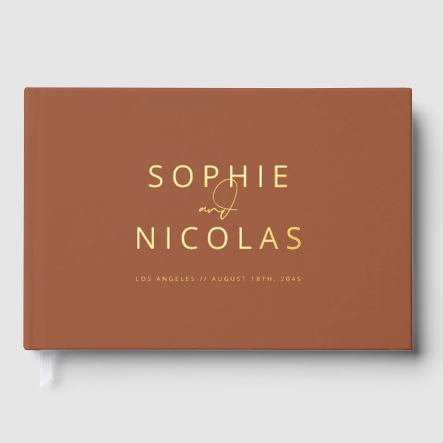 Modern Minimalist Terracotta Photo Wedding Guest Book (Front)