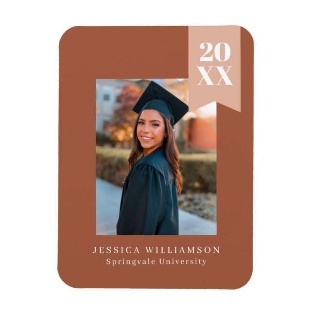 Modern Minimalist Terracotta Ribbon Grad Photo   A Magnet (Vertical)