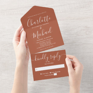 Modern Minimalist Terracotta Script Wedding All In One Invitation