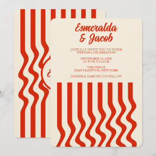 Modern Minimalist Terracotta Wavy Stripe Wedding Invitation