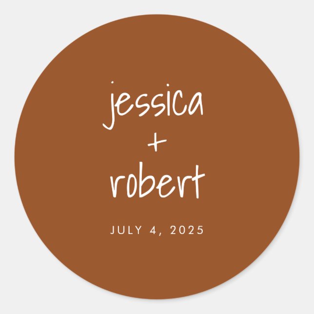 Modern Minimalist Terracotta Wedding Classic Round Sticker (Front)