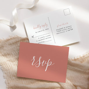 Modern Minimalist Terracotta Wedding RSVP Postcard