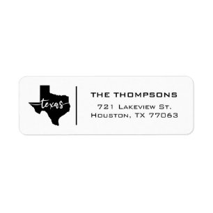 Modern Minimalist Texas State Map  Return Address Label