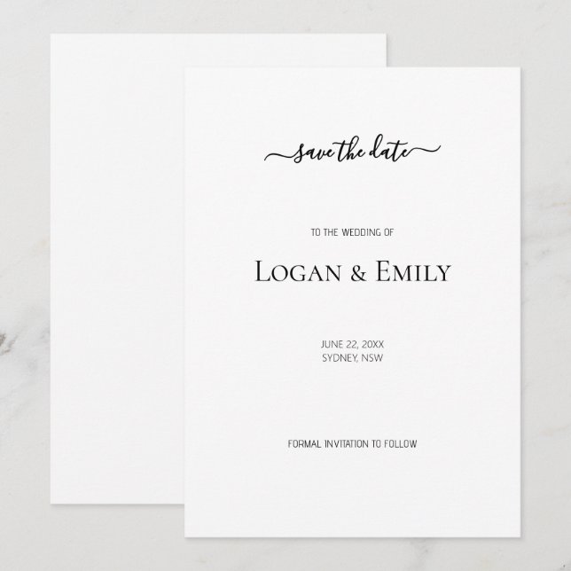 Modern Minimalist text wedding save the date card (Front/Back)