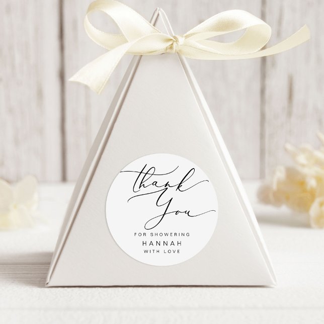 Modern Minimalist Thank you Bridal Shower Classic Round Sticker (Creator Uploaded)