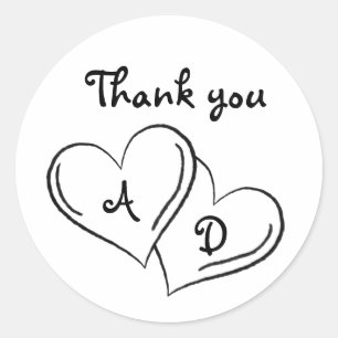 Modern & Minimalist Thank You Heart Doodle Wedding Classic Round Sticker
