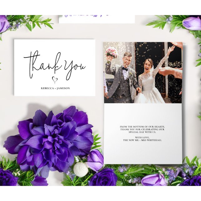 Modern Minimalist Thank You Script Heart Wedding   Card (Creator Uploaded)