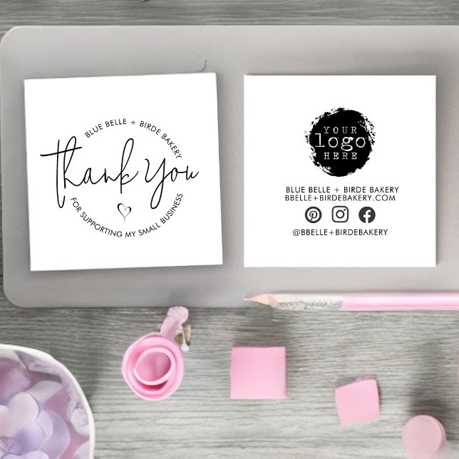 Modern Minimalist Thank You Small Business Heart Square Business Card (Creator Uploaded)