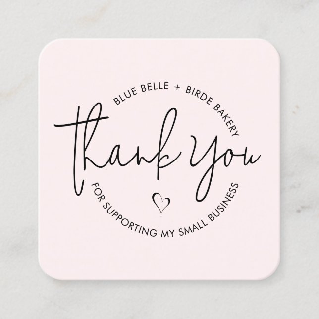 Modern Minimalist Thank You Small Business | Pink Square Business Card (Front)