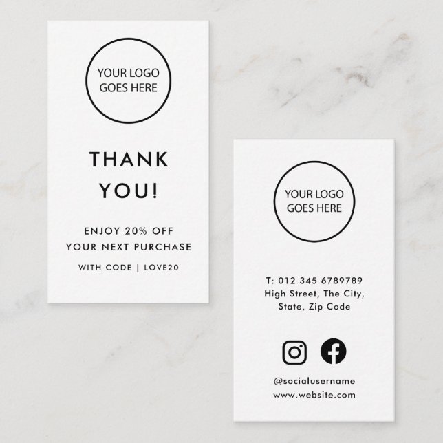 Modern Minimalist Thank You Socials Discount Card (Front/Back)