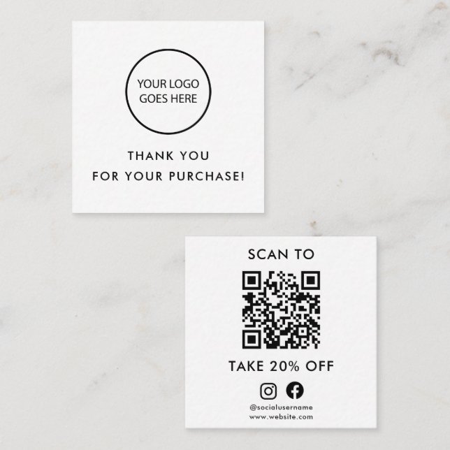 Modern Minimalist Thank You Socials QR Code Discount Card (Front/Back)