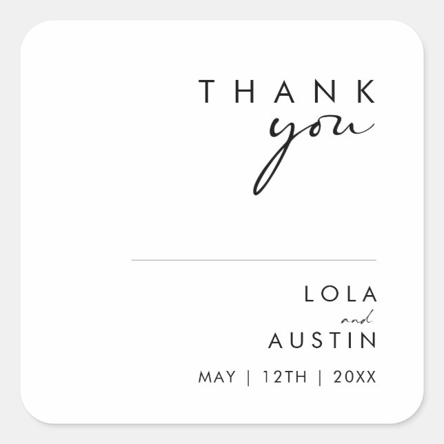 Modern Minimalist Thank You Wedding Favour Sticker (Front)