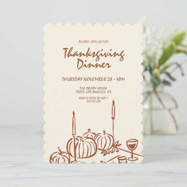Modern Minimalist Thanksgiving Dinner Invitation (Standing Front)
