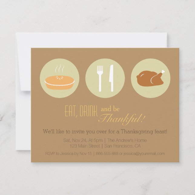 Modern Minimalist Thanksgiving Dinner Party Invitation (Front)