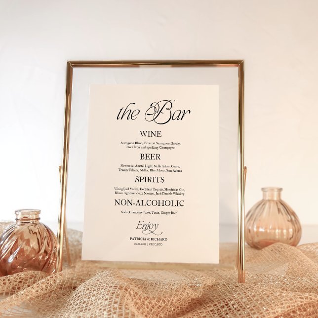 Modern Minimalist "The Bar" Wedding Menu Sign (Creator Uploaded)