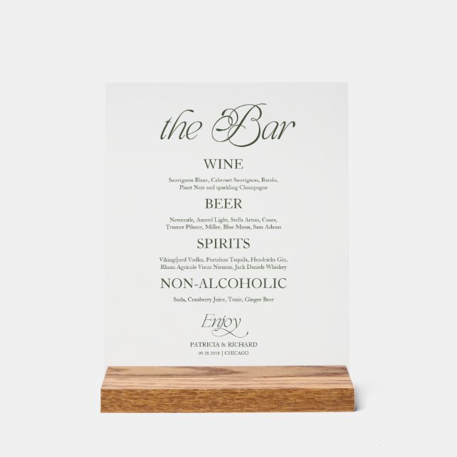 Modern Minimalist The Bar Wedding Menu Sign (Front)