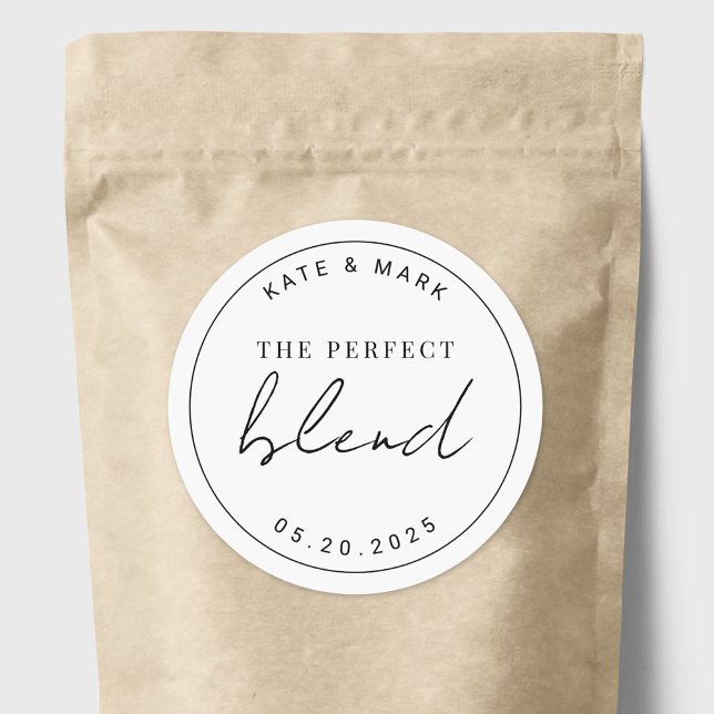 Modern Minimalist The Perfect Blend Wedding Favour Classic Round Sticker (Creator Uploaded)